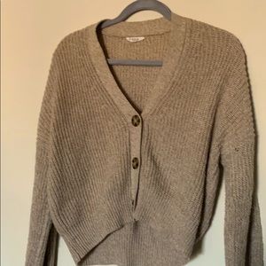 Tan Cropped Cardigan Sweater